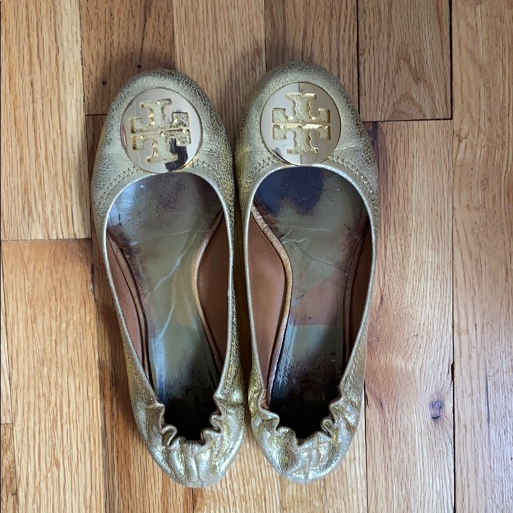 Tory Burch gold flats